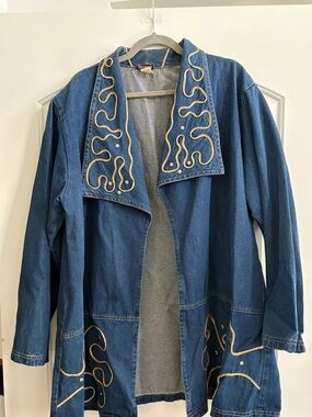 Women's Blue Denim Jacket with Gold Piping Detail